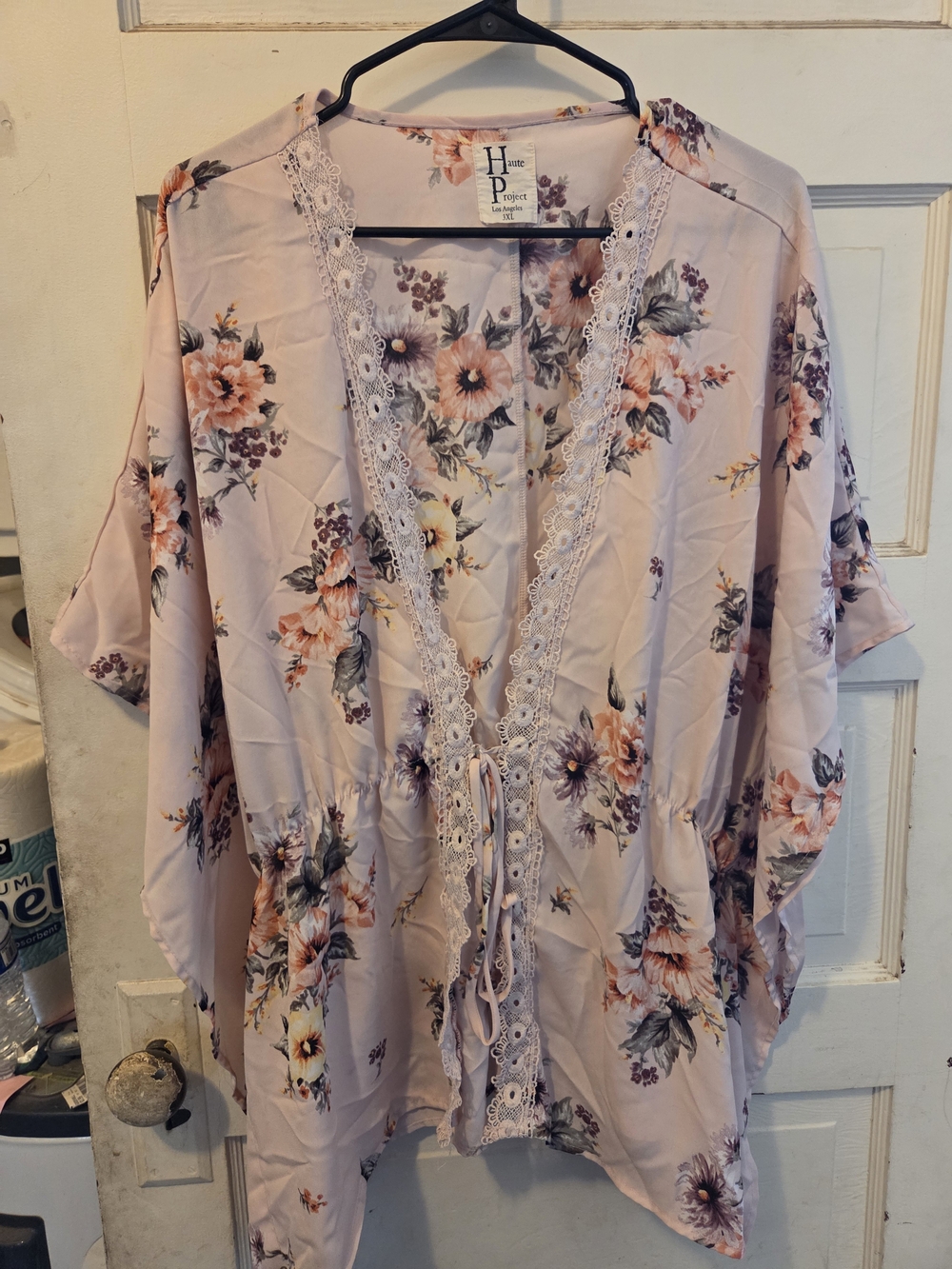 H Project Floral Lace-Trim Open Front Tunic - Light Pink